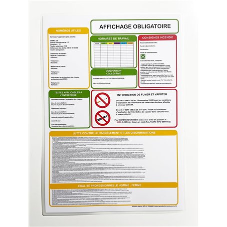Affichage OBLIGATOIRE pour toutes les entreprises dès le 1er salarié - Toutes les informations obligatoires regroupées sur un se