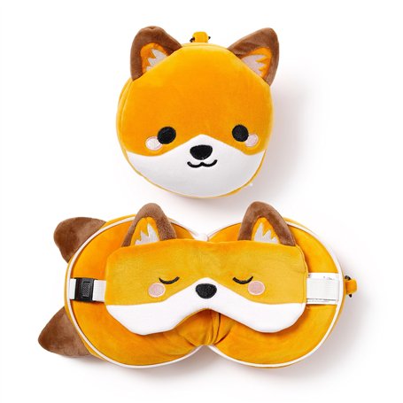 Relaxeazzz Coussin de Voyage avec Masque Finnik Le Renard - Animaux Doux