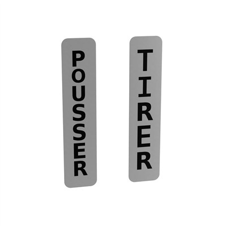 Pousser Tirer pousser tirer pour les portes. Acrylique argentée avec écriture noire et support adhésif. Parfait pour les magasin