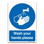 Panneau de sécurité « Wash your hands please » en plastique rigide de 1 mm - Pour la cuisine et les toilettes - Format A5 210 x