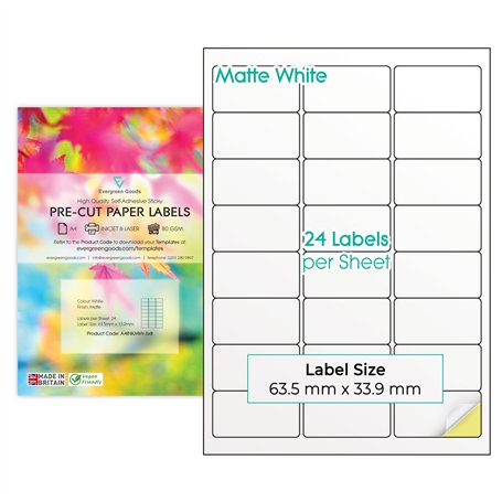 Evergreen Goods Pack de 50 feuilles A4 multi-étiquettes (3 x 8