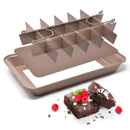 joeji's Kitchen Moule à Brownie - Rectangulaire 31 x 20cm - Amovible Plateau antiadhésif avec séparateurs - Coupe-brownie au cho