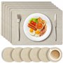 HEFTMAN Lot de 6 grands sets de table et dessous de verre beiges en cuir synthétique pour table