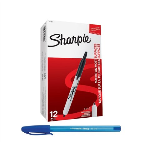 SHARPIE PaperMate Lot de 12 marqueurs permanents à pointe rétractable fine Noir