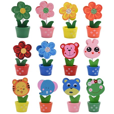 Lot de 12 supports de photo créatifs en bois avec base en bois pour pot de fleurs