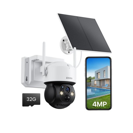 ZOSI 2.5K Caméra à Batterie Rechargeable 10050mAh Panneau Solaire