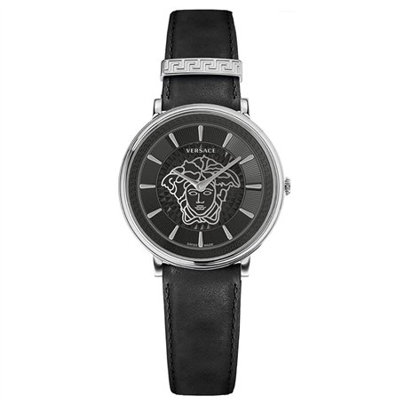 VERSACE Montre bracelet V Circle pour femme en cuir noir VE81026 19