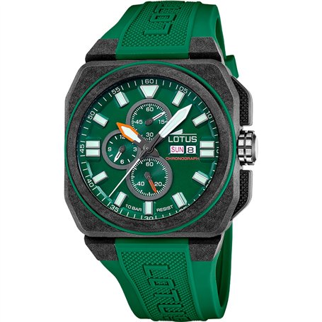Lotus Montre pour Homme 18976/2 Chrono Boîtier en Fibre de Carbone Noir Bracelet en Caoutchouc Vert