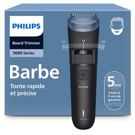 Philips Tondeuse à barbe série 3000 - Lames en métal auto-affûtées