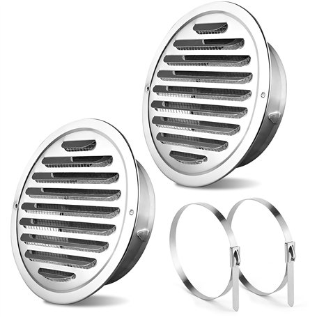 Lot de 2 grilles d'aération rondes en acier inoxydable - 80 mm - Pour garage