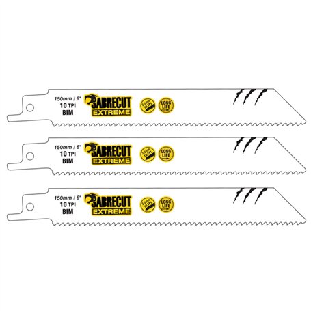 3 x SabreCut SCRS922HF_3 150 mm 10 TPI S922HF Coupe rapide du bois et du métal Lames de scie sabre compatibles avec Bosch Dewalt