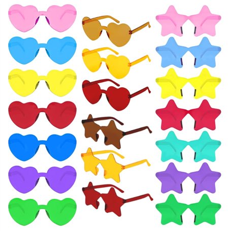 SULOLI 20 Paires Lunettes en Forme de Cœur/Étoile Sans Monture -Lunettes de Fête Mignon-Lunettes de Soleil Couleur de Bonbons po