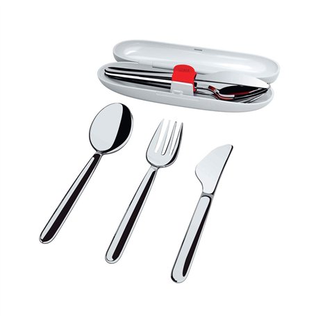 Alessi Food à Porter SA04S3 G - Ensemble de Couverts de Voyage en Acier Inoxydable 18/10 avec Boîtier en Résine Thermoplastique