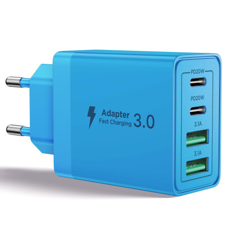 Aioneus Chargeur USB C, 40W 4 Port Prise USBC Chargeur Rapide iPhone, 3.1A PD+QC Type C Adaptateur Multi Secteur Chargeur pour i