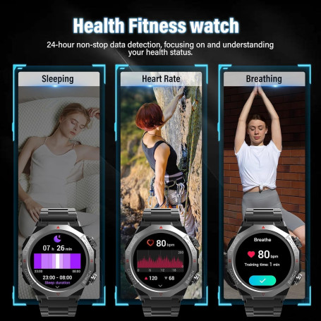 Montre Connectée Homme 1.39" HD - Appels Bluetooth, 110+ Sports, Étanche IP68, Android IOS
