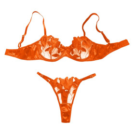 Generisch 2025 - Ensemble de lingerie élégant avec broderie florale pour femme Soutien-gorge sexy Culotte Combinaison Lingerie H