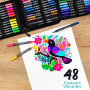 Zenacolor Feutre Acrylique à Double Pointe (Pointes Fines et Pinceau) - 48 Couleurs Uniques de Marqueur Acrylique pour Diverses