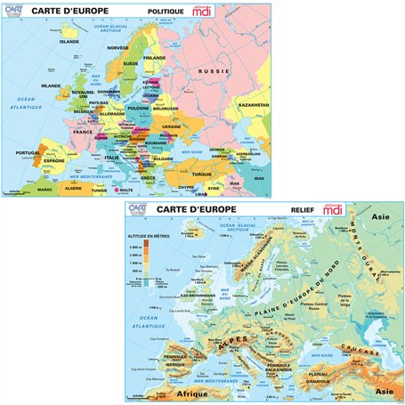 Carte murale l'Europe Relief - l'Europe politique