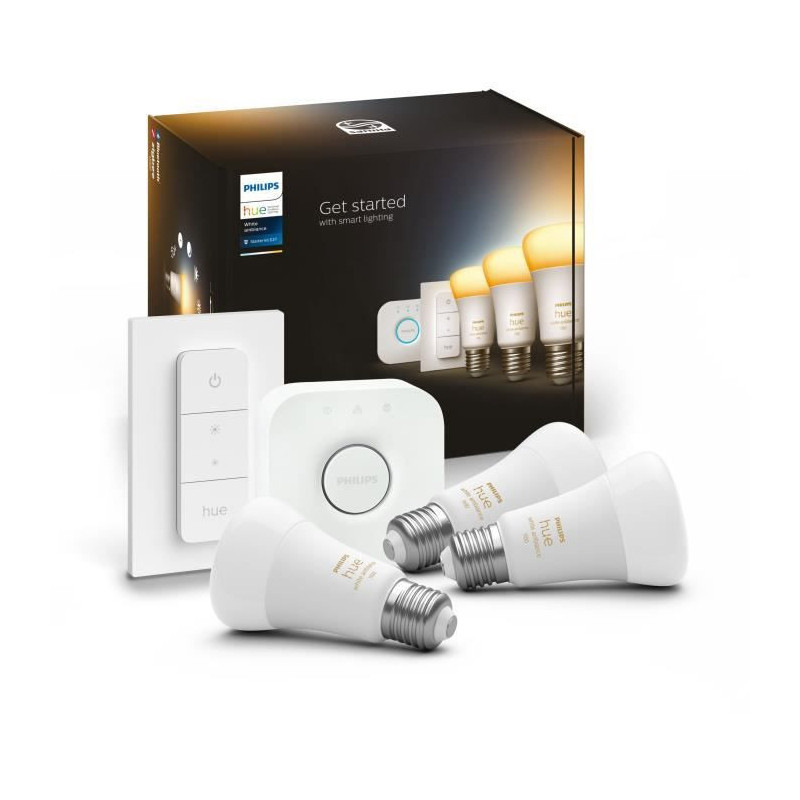 Philips Hue White ambiance Kit de démarrage : 3 ampoules connectées E27 (1100) + variateur