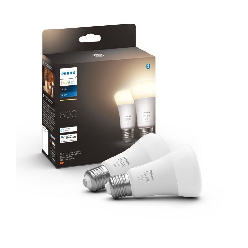 Philips Hue White A60 - Ampoule connectée E27 - 800 (lot de 2)