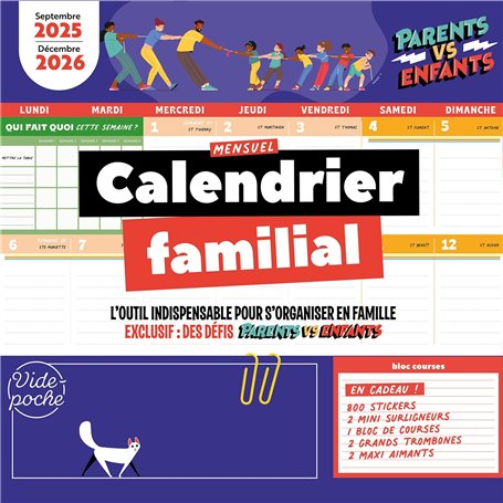 Grand calendrier familial mensuel 2025-2026