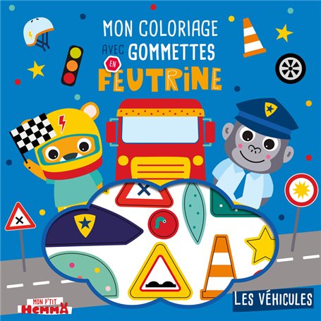 Mon P'tit Hemma - Mon coloriage avec gommettes en feutrine - Les véhicules