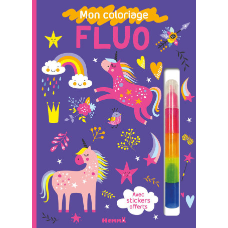 Mon coloriage fluo (Licornes) - Avec stickers offerts