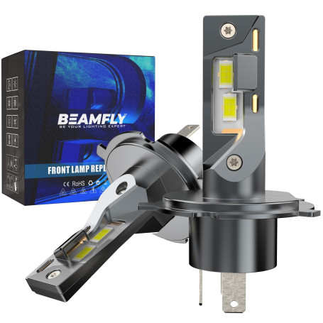 BEAMFLY Ampoules H4 LED 20000lm 100W, Ampoules de phare voiture et moto, Kit d'ampoules 12v pour feux de route ou feux de croise