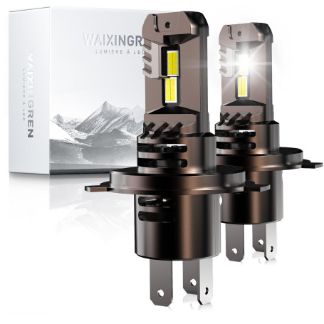 WAIXINGREN Ampoule H4 LED Voiture 36000LM, 120W, 6500K Lumière Blanche, Remplacement pour Halogènes, 1:1 Taille Halogène, Plug a