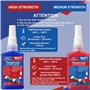 WAN2TLK Lot de 2 fusibles Locktight de 50 ml - Résistance moyenne et haute résistance - Pour remplir les interstices et serrer l