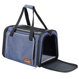 Sac Transport Chat Chien, ENSOBO Matériau Denim Résistant aux Rayures Sac de Transport pour Animal de Compagnie avec Matelas Sou Sac Transport Chat Chien