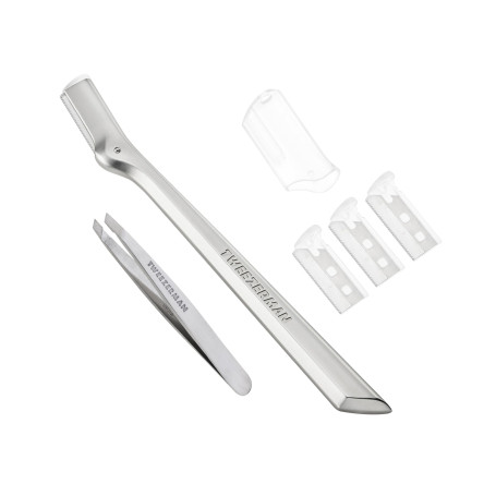 TWEEZERMAN Rasoir à sourcils avec mini pince à épiler inclinée (mini Slant Tweezer & Brow Razor) Argenté