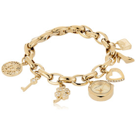 Anne Klein Montre-bracelet à breloques de qualité supérieure avec cristaux dorés pour femme, 10/7604CHRM Anne Klein Montre-bracelet à breloques de qualité supérieure avec cristaux dorés pour femme