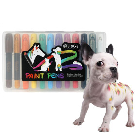 OPAWZ 12 Couleurs Crayons pour Animaux Colorant, Temporaire Teinture Chien, Teinture pour Poils d'Animaux, pour Marquage Chiens, OPAWZ 12 Couleurs Crayons pour Animaux Colorant