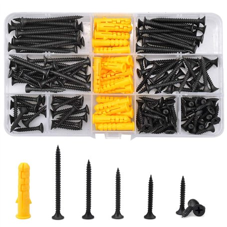 Kissral Vis à bois Cruciforme M3.5 Tête Fraisée Kit d'Outils de Réparation d'Assortiment Vis Croisées avec Cheville Plastique et