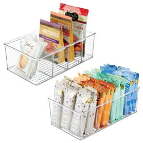 mDesign boite de rangement empilable (lot de 2) – panier rangement pratique en plastique avec 4 casiers – rangement de cuisine m