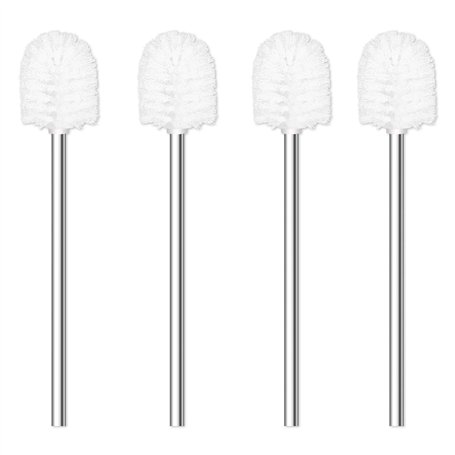 Lot de 4 brosses de toilettes ergonomiques avec manche en acier inoxydable pour salle de bain ergonomiques et durables Blanc