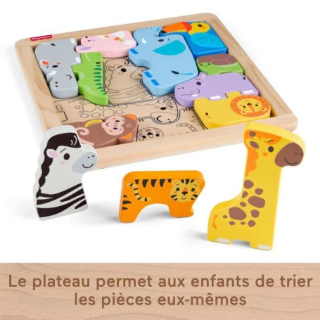 Fisher-Price - Puzzle Animaux en Bois - Tri de formes avec 13 pieces - Fisher-Price - JFG10