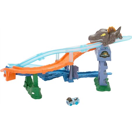 Hot Wheels Coffret Carambolages et Collisions RacerVerse Jurassic World avec piste et véhicule miniature vélociraptor
