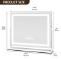 Miroir LED Coiffeuse 3 Couleurs Dimmable avec USB Contrôle Tactile 58 x 46 cm Montage Mural
