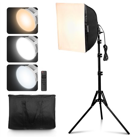 VEVOR Kit d'Éclairage Softbox Professionnel 400 x 400 mm avec Ampoules LED 45 W