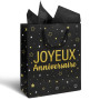 Sac Cadeau Anniversaire Noir Or avec 2 Feuilles Papiers de Soie Pochette Cadeau Joyeux Anniversaire
