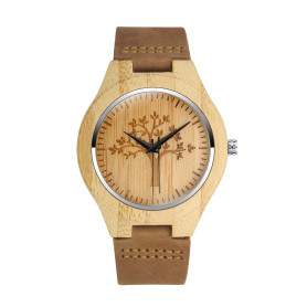MicLee Montre à Quartz en Bois de Bambou pour Homme Femme Montres en Bois Naturel à Motif Arbre de la Vie Bracelet en Cuir Cadra MicLee Montre à Quartz en Bois de Bambou pour Homme Femme Montres en Bois Naturel à Motif Arbre de la Vie Bracelet en Cuir Cadra