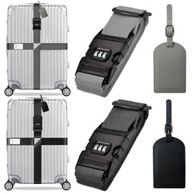 2 Sangle Valise avec Boucle 2 étiquette de Bagage, Croisé Sangle pour Valise Réglables, Sangles à Bagage, pour Voyage Longue Dis 2 Sangle Valise avec Boucle 2 étiquette de Bagage