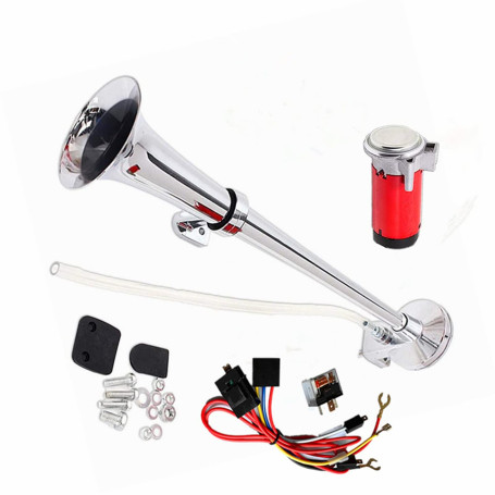 YIYIDA Klaxon de voiture Klaxon d'air Car Horn 150DB Chrome Zinc Klaxon 45cm Trompette simple Klaxon d'air de camion avec compre