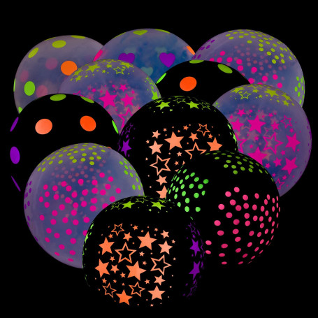 CUNAOUK Lot de 35 ballons fluorescents phosphorescents en latex à pois pour anniversaire