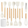 KAIYAYA Ustensiles de Cuisine Silicone 12 Pièces Lot Ustensile Cuisine avec Poignée en Bois Ustensiles Cuisine Antiadhésive Sans