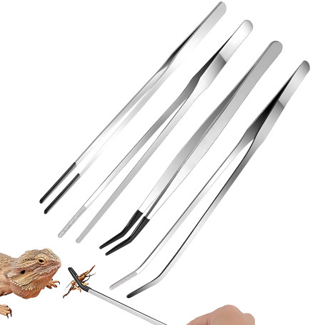 kaiyaya Lot de 4 pinces à épiler d'aquarium - Longueur : 27 cm - Avec pointe en caoutchouc - Pinces droites et incurvées - En ac