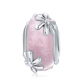 Perle Fleur en Verre Murano pour Bracelet Pandora – Charm Rose en Argent 925, Cadeau pour Maman ou Amie Perle Fleur en Verre Murano pour Bracelet Pandora – Charm Rose en Argent 925