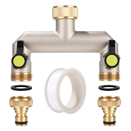 TIDEVAN Robinet Distributeur 2 Voies Robinet 2 Voies 3/4" Double Raccord d'eau de Jardin Répartiteur avec Robinet Double Sortie